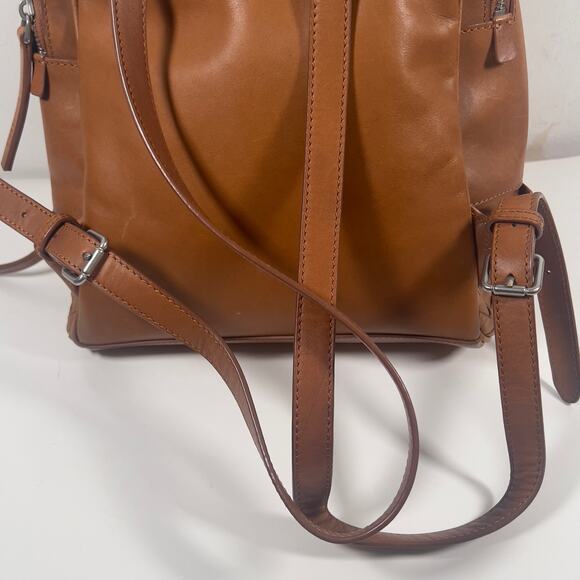 Vintage Liebeskind Berlin Brown Leather Backpack Adjustable Strap Zippered Woven - Picture 11 of 16